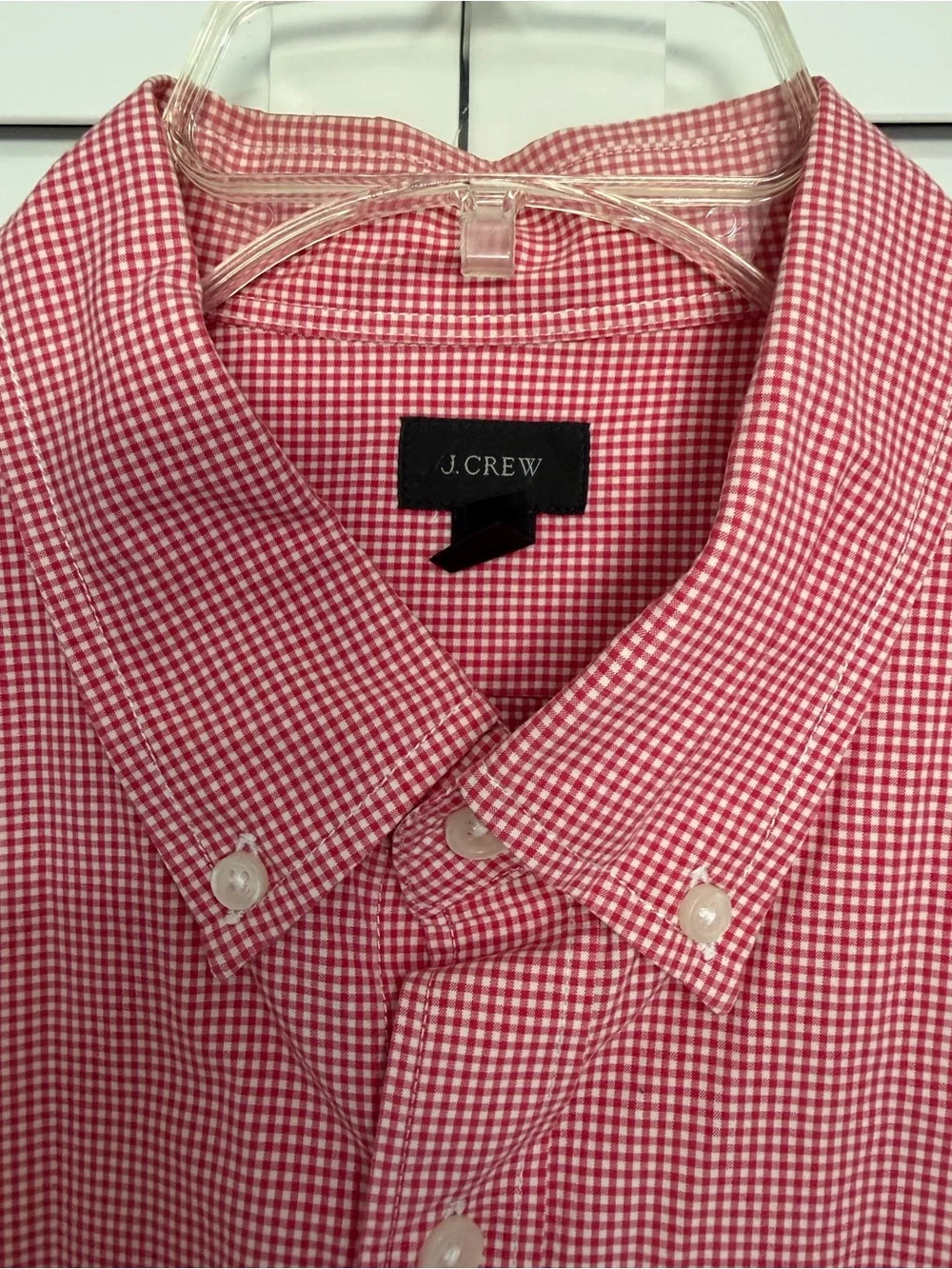 J. Crew Red and White Gingham Button Down Cotton Shirt